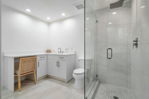 Bathroom, Glass Shower, Interior, Recessed Lighting