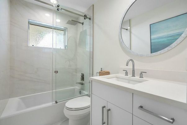 Bathroom, Glass Shower, Interior, Recessed Lighting