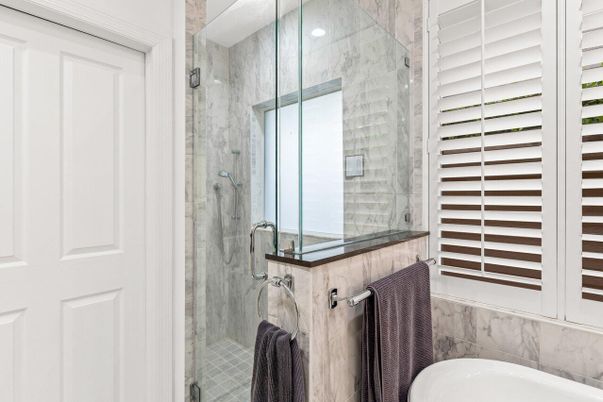 Bathroom, Glass Shower, Interior, Marble Walls