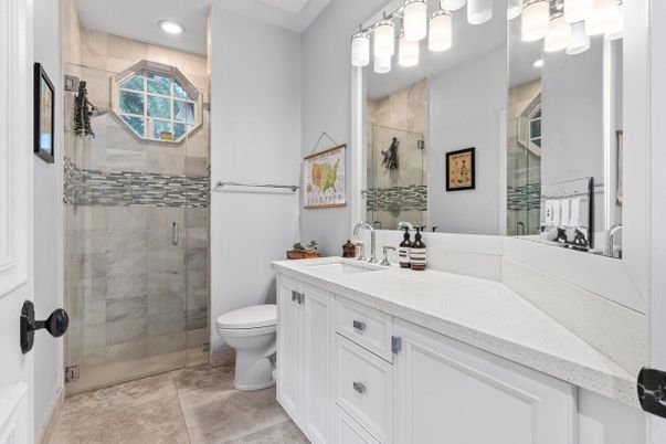 Bathroom, Dual Sink Vanities, Glass Shower, Interior, Recessed Lighting