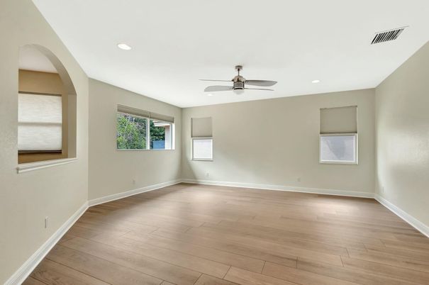 Empty room, Interior, Recessed Lighting, Wood Texture Flooring