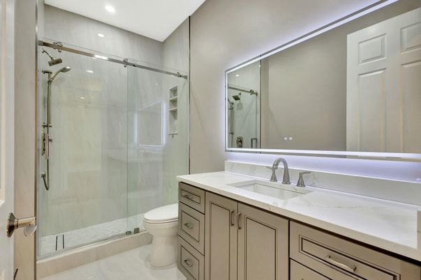 Bathroom, Glass Shower, Interior, Recessed Lighting