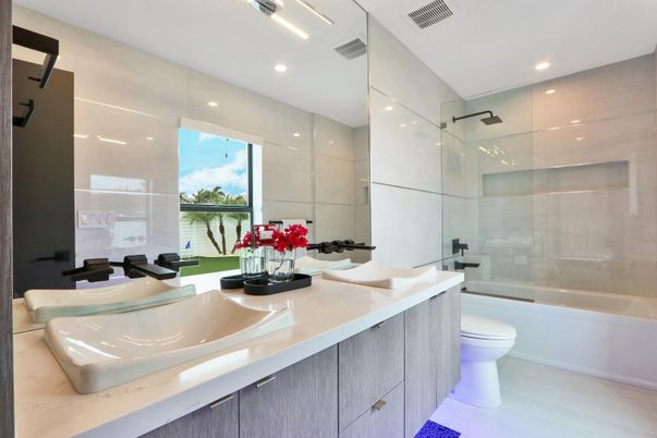 Bathroom, Glass Shower, Interior, Recessed Lighting