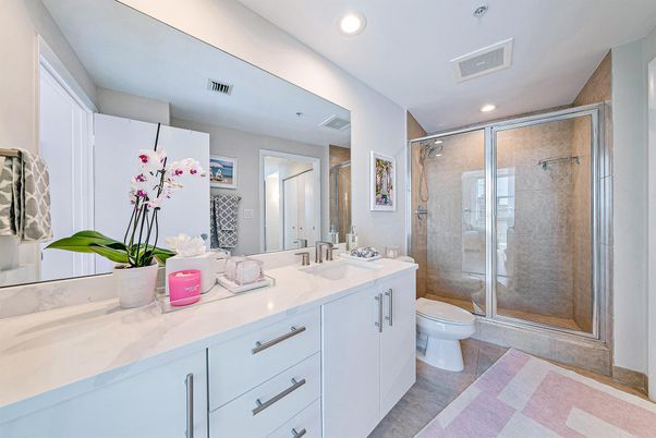 Bathroom, Dual Sink Vanities, Glass Shower, Interior, Recessed Lighting