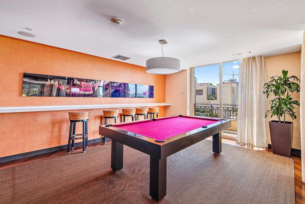 Billiard Table, Game Room, Interior, Wood Texture Flooring