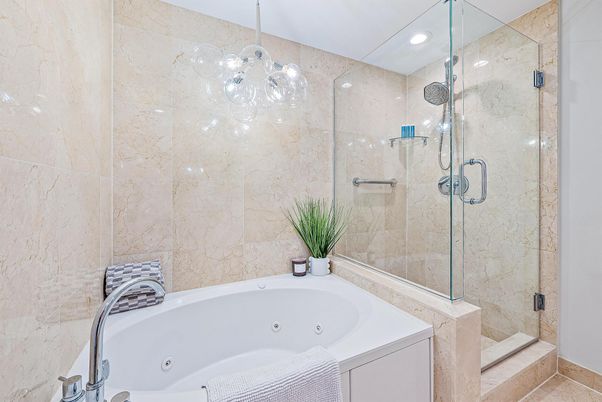 Bathroom, Glass Shower, Interior, Recessed Lighting