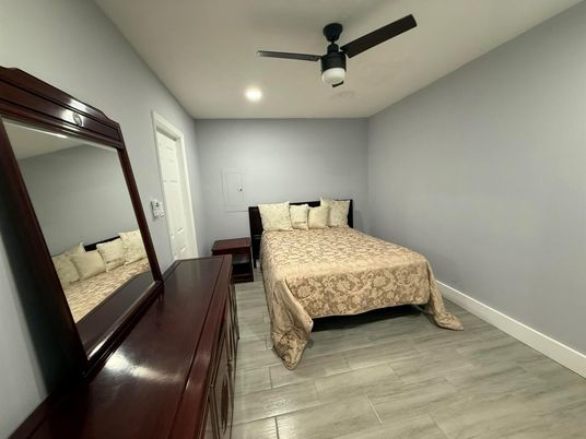 Bedroom, Interior, Recessed Lighting, Wood Texture Flooring