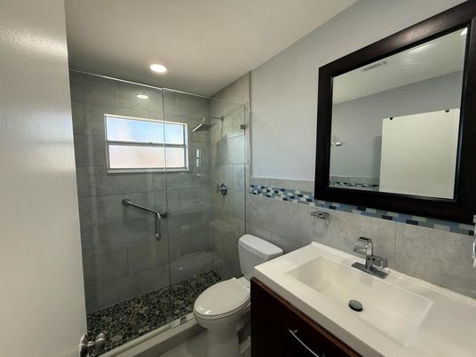 Bathroom, Glass Shower, Interior, Recessed Lighting