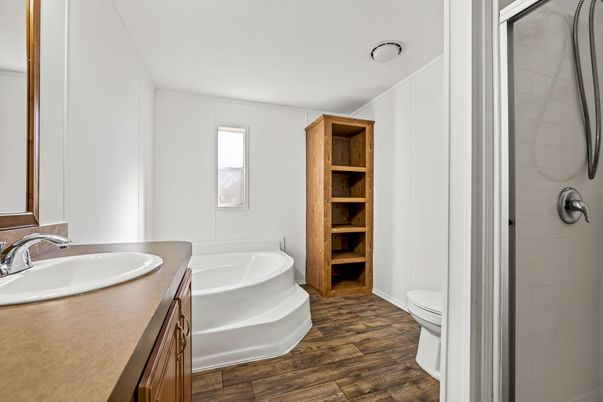 Bathroom, Dual Sink Vanities, Interior, Wood Texture Flooring