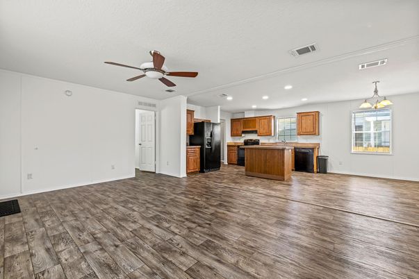 Interior, Kitchen, Pendant Lights, Recessed Lighting, Wood Texture Flooring