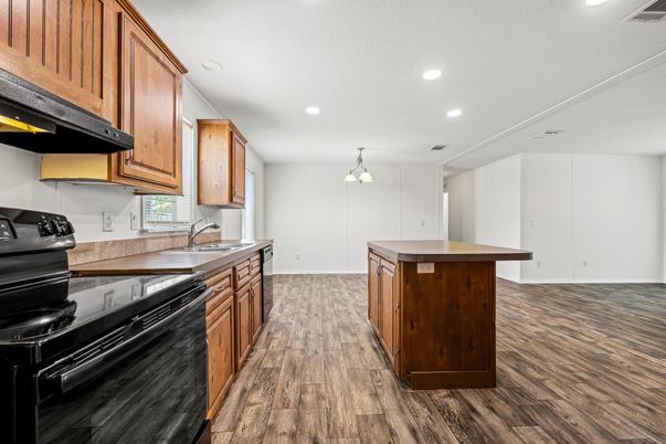 Interior, Kitchen, Pendant Lights, Recessed Lighting, Wood Texture Flooring