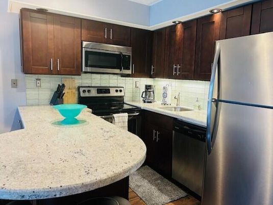 Interior, Kitchen, Stainless Steel Appliances, Wood Texture Flooring