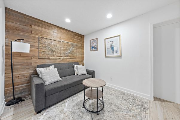 Interior, Recessed Lighting, Wood Texture Flooring, Wooden Walls