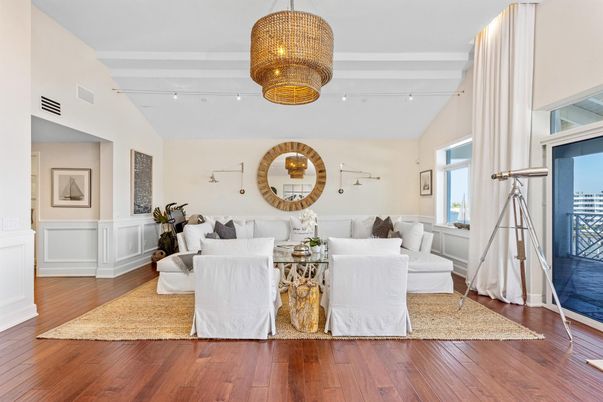 Chandelier, Interior, Living room, Recessed Lighting, Wood Texture Flooring