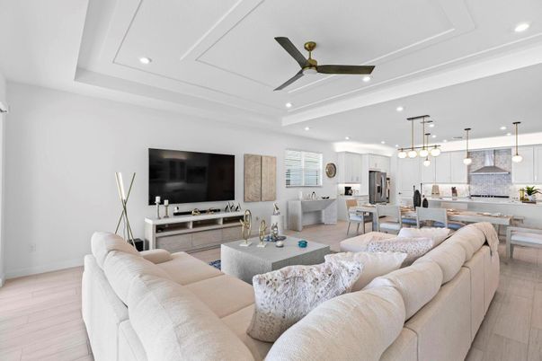 Dining room, Interior, Kitchen, Living room, Pendant Lights, Recessed Lighting, Stainless Steel Appliances, Wood Texture Flooring