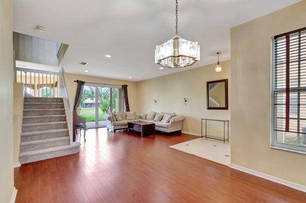 Interior, Living room, Pendant Lights, Recessed Lighting, Wood Texture Flooring