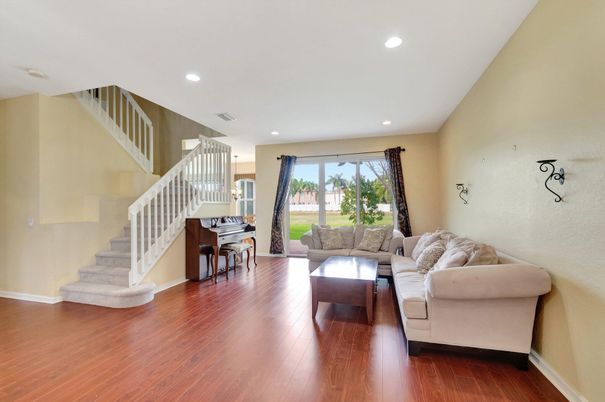 Interior, Living room, Piano, Recessed Lighting, Wood Texture Flooring