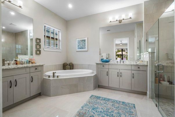 Bathroom, Dual Sink Vanities, Glass Shower, Interior, Recessed Lighting