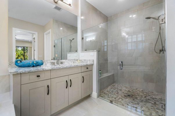Bathroom, Dual Sink Vanities, Glass Shower, Interior, Recessed Lighting