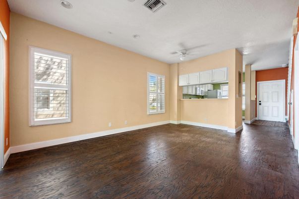 Empty room, Interior, Recessed Lighting, Wood Texture Flooring