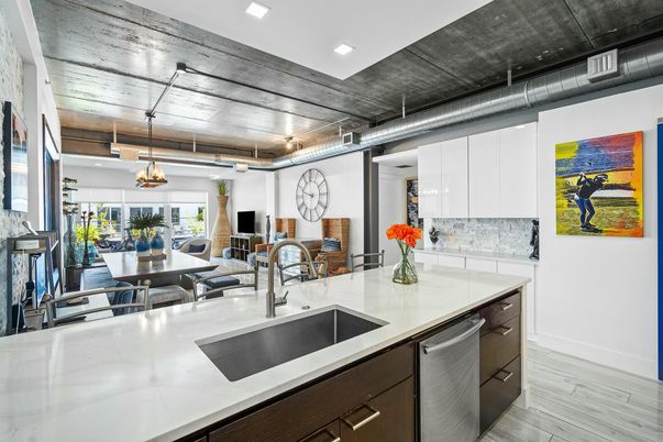 Dining room, Interior, Kitchen, Pendant Lights, Recessed Lighting, Stainless Steel Appliances, Wooden Beams, Wooden Ceilings, Wood Texture Flooring