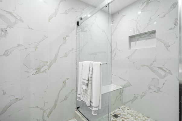 Bathroom, Glass Shower, Interior, Marble Walls