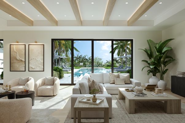 Interior, Living room, Recessed Lighting, Wooden Beams