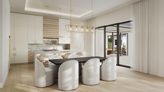 Dining room, Interior, Pendant Lights, Wood Texture Flooring