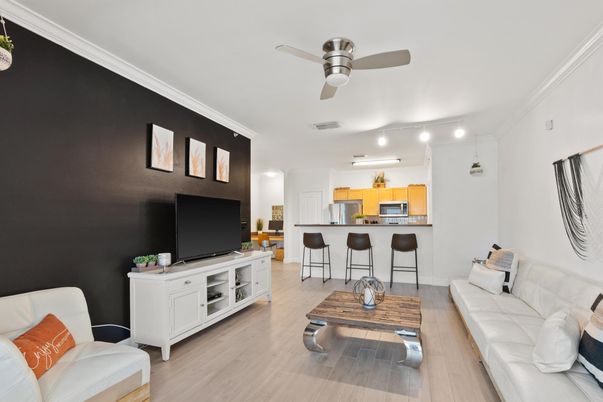 Interior, Kitchen, Living room, Stainless Steel Appliances, Wood Texture Flooring