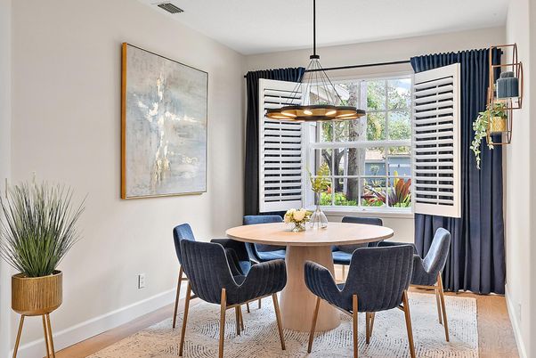 Dining room, Interior, Pendant Lights, Wood Texture Flooring