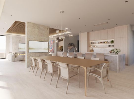 Dining room, Fireplace, Interior, Kitchen, Pendant Lights, Recessed Lighting