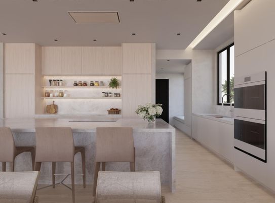 Interior, Kitchen, Recessed Lighting, Wood Texture Flooring