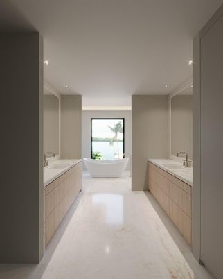 Bathroom, Dual Sink Vanities, Free Standing Baths, Interior, Recessed Lighting