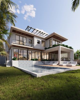 Backyard, Exterior, Facade, Pool, Modern