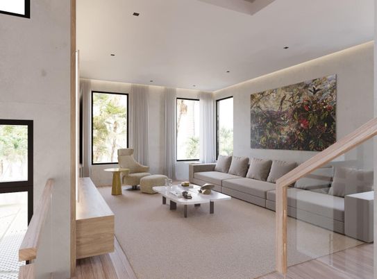 Interior, Living room, Recessed Lighting, Wood Texture Flooring