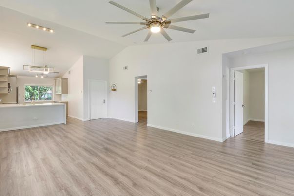 Empty room, Interior, Pendant Lights, Wood Texture Flooring