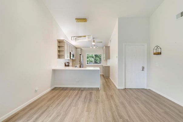 Interior, Kitchen, Pendant Lights, Wood Texture Flooring