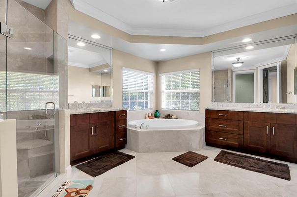 Bathroom, Dual Sink Vanities, Glass Shower, Interior, Recessed Lighting