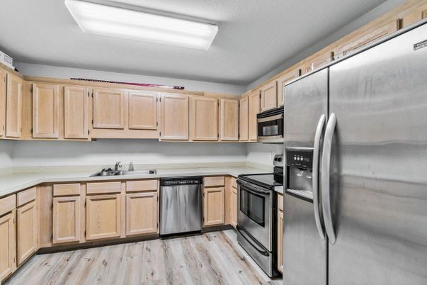 Interior, Kitchen, Stainless Steel Appliances, Wood Texture Flooring