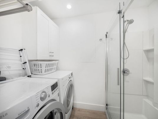 Interior, Recessed Lighting, Washer, Wood Texture Flooring