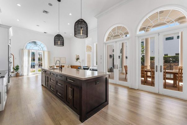 Interior, Kitchen, Pendant Lights, Recessed Lighting, Wood Texture Flooring