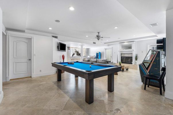 Billiard Table, Fireplace, Game Room, Interior, Recessed Lighting