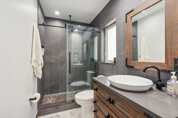 Bathroom, Glass Shower, Interior, Recessed Lighting