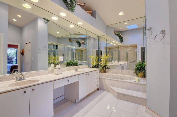 Bathroom, Dual Sink Vanities, Glass Shower, Interior, Recessed Lighting