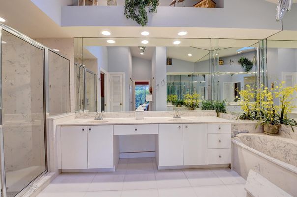 Bathroom, Dual Sink Vanities, Glass Shower, Interior, Recessed Lighting