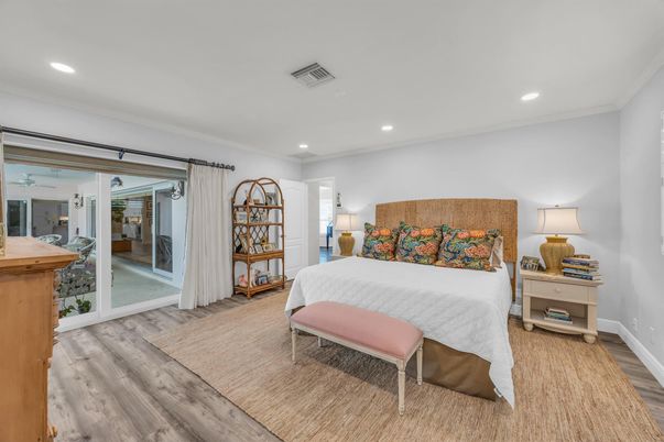 Bedroom, Interior, Recessed Lighting, Wood Texture Flooring