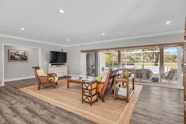 Interior, Living room, Recessed Lighting, Wood Texture Flooring