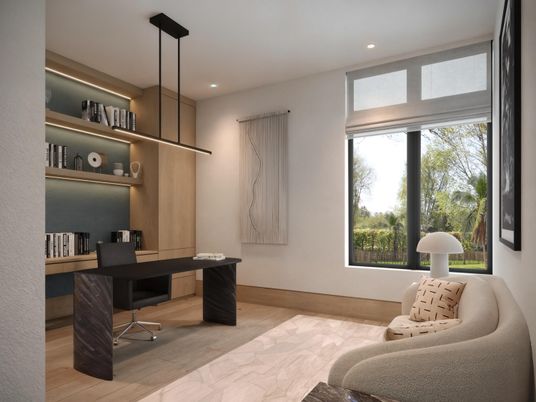Home Office, Interior, Recessed Lighting, Wood Texture Flooring