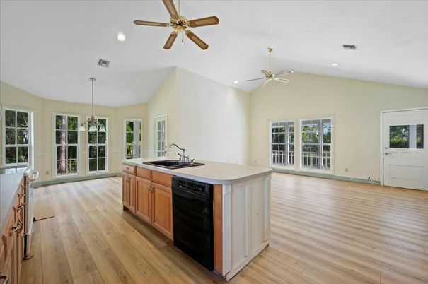 Interior, Kitchen, Pendant Lights, Recessed Lighting, Wood Texture Flooring