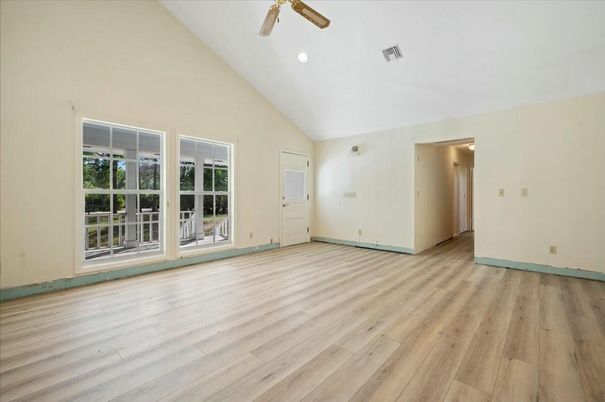 Empty room, Interior, Recessed Lighting, Wood Texture Flooring